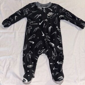 Nike Black & Gray Swoosh Fleece Baby Footed One-Piece